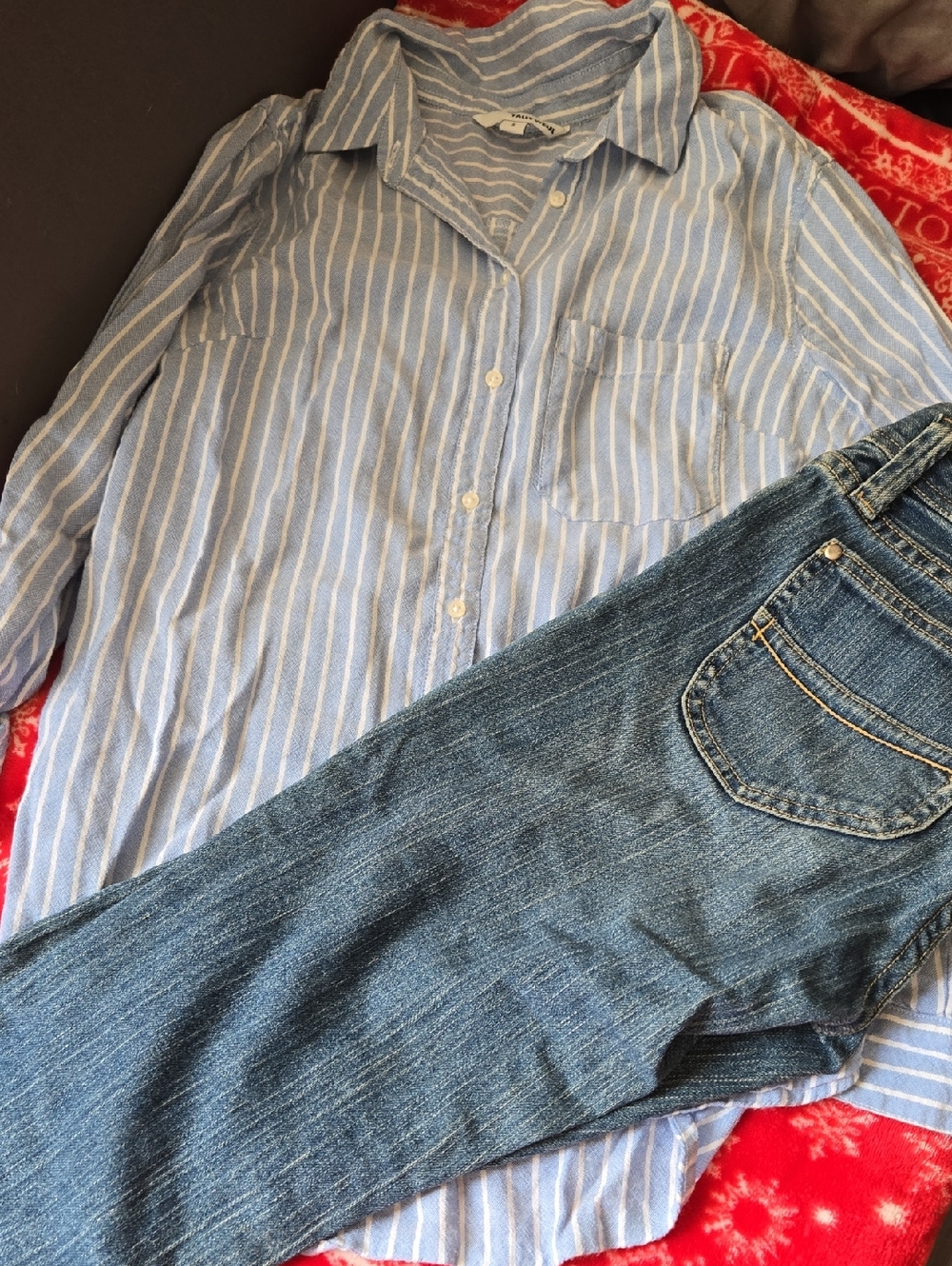 Women’s Blue Denim Jeans - Classic Blue With Long Sleeve Shirt